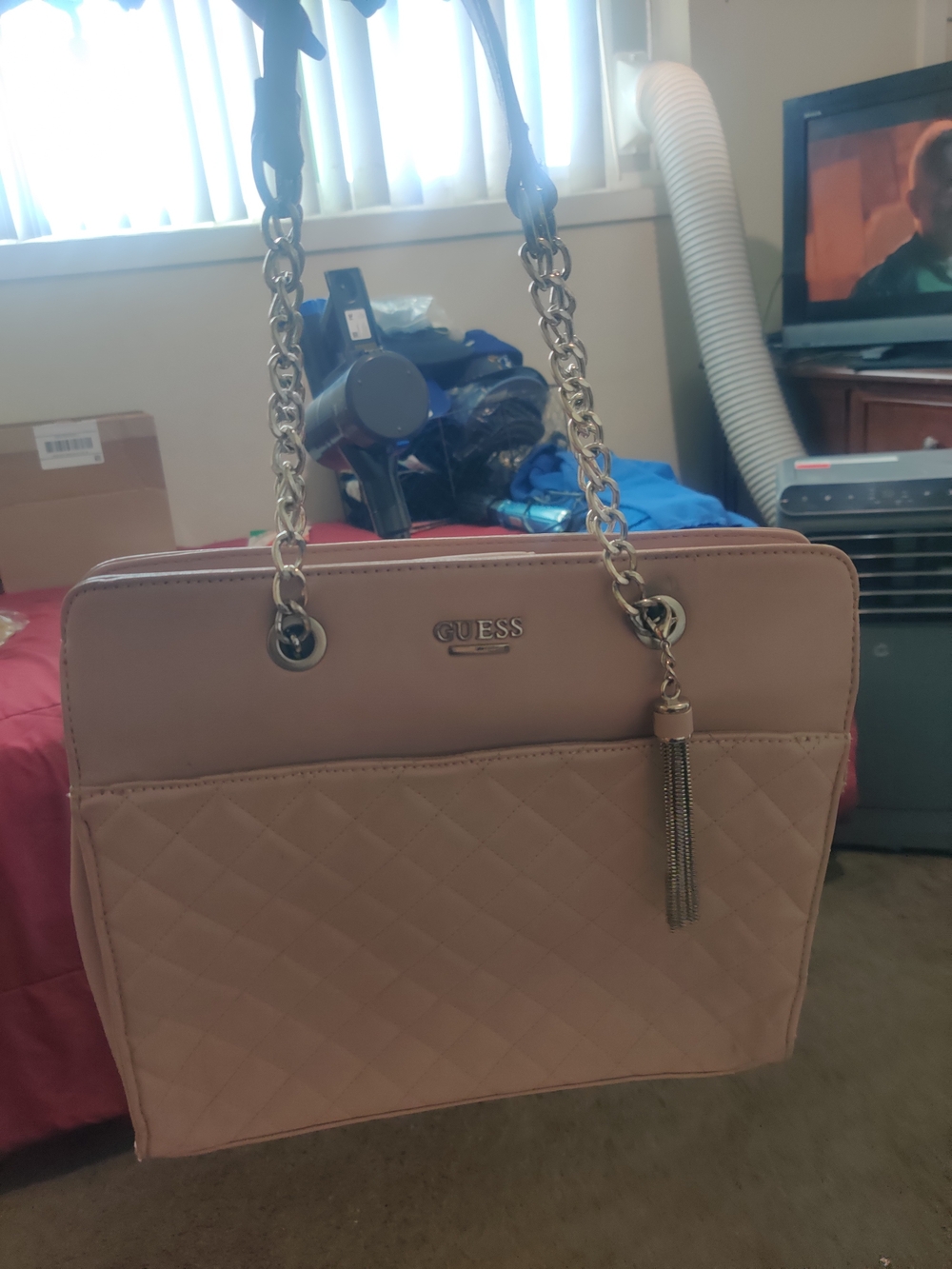 GUESS Quilted Chain-Handle Tote in Blush